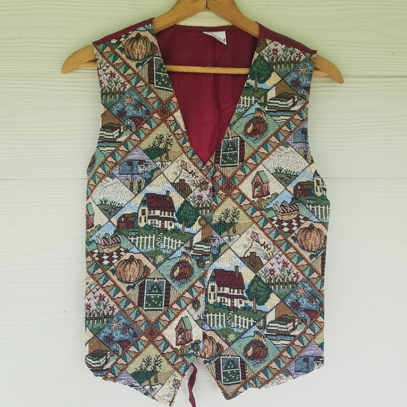 Vintage Womens Bobbie Brooks Tapestry Vest Seasons Of The Year - Picture 9 of 9